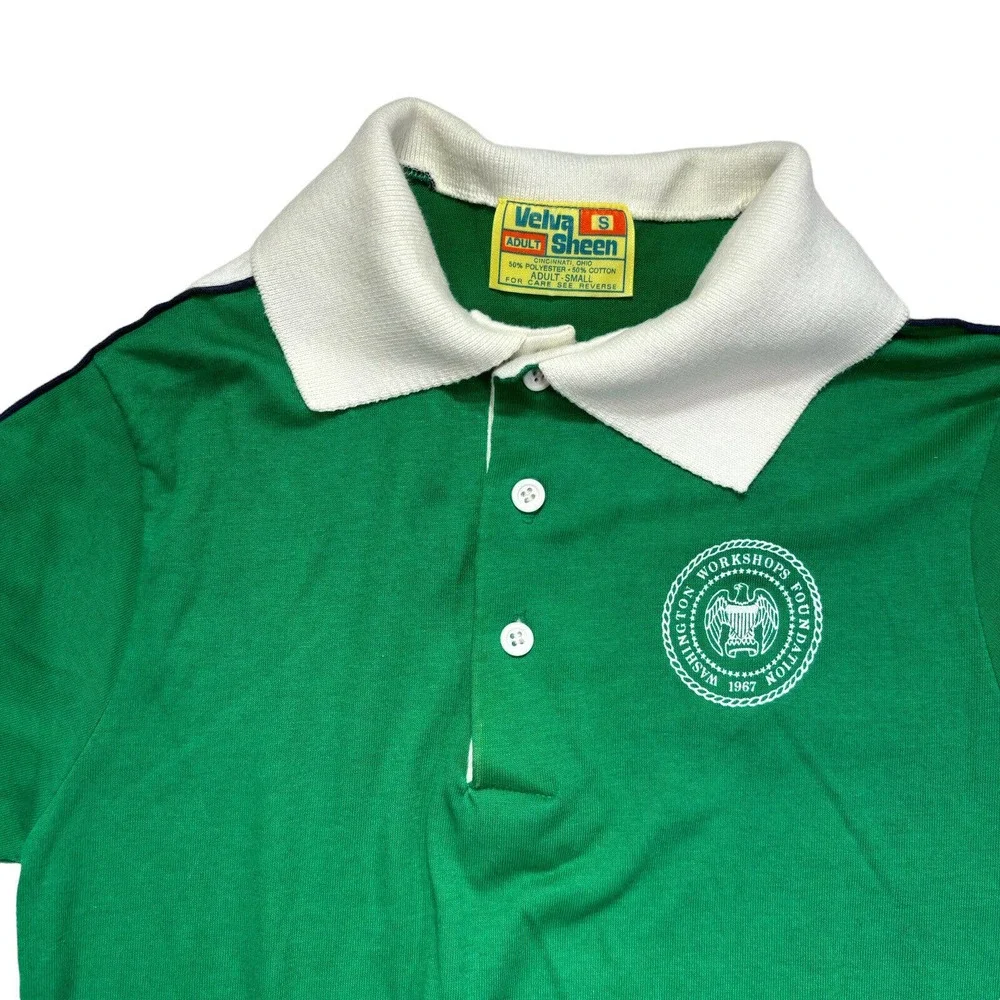 Vintage Velva Sheen‎ Polo Shirt Green Washington Workshop Foundation 1967 Small